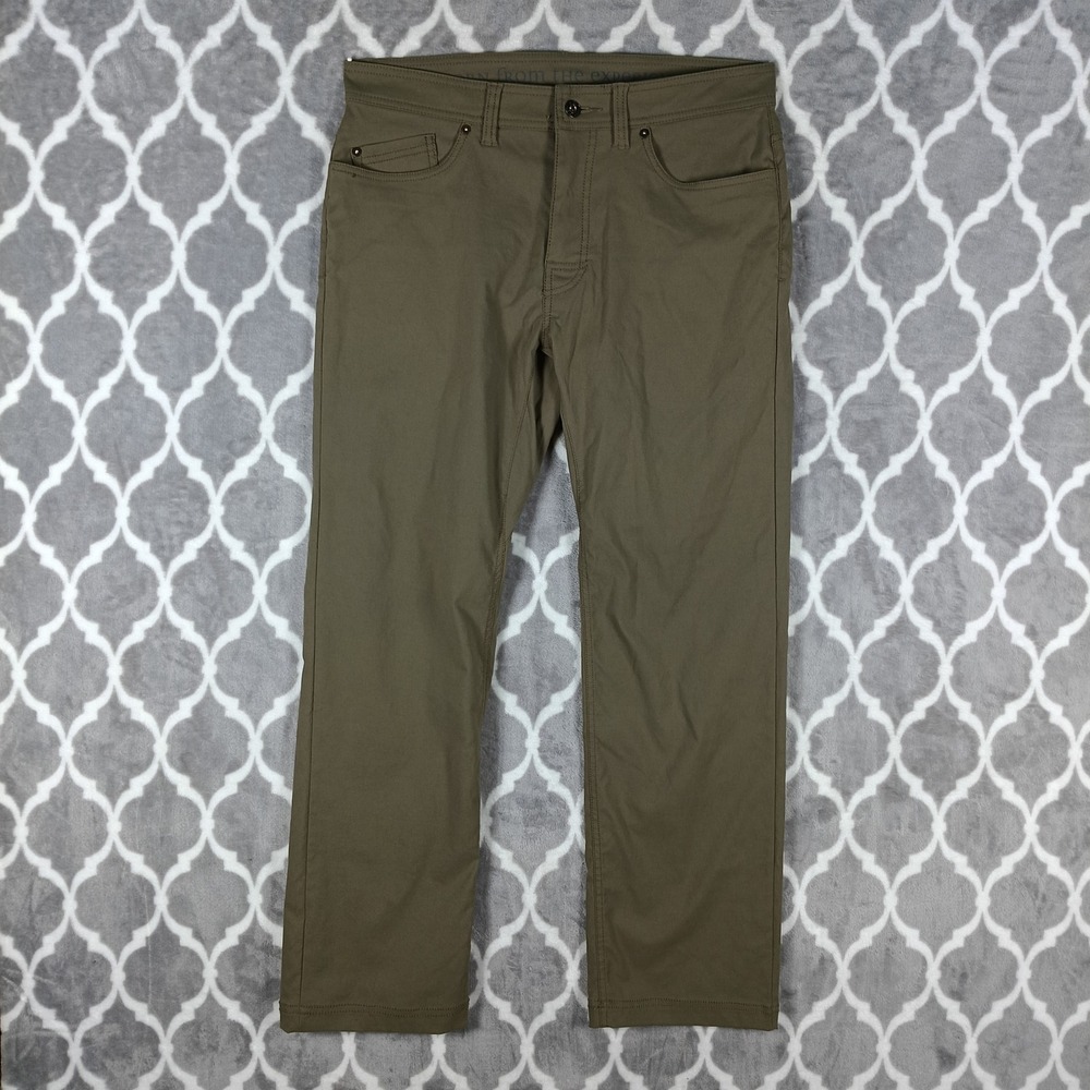 Prana Brion Pants Men 32 Brown Slim Fit Stretch Nylon Hiking Climbing Activewear